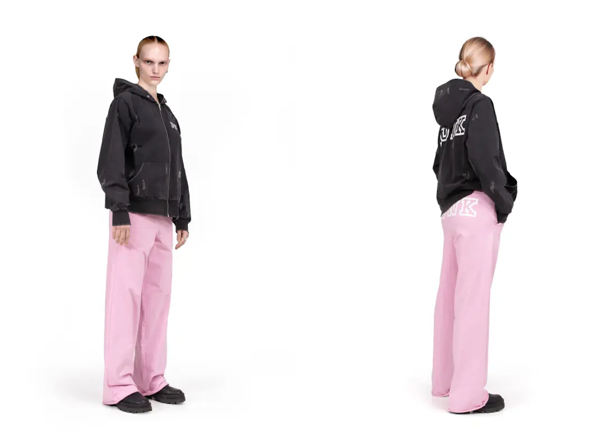Black hoodie size XL, and pink sweatpants size XS